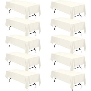 BRILLMAX 10 Pack Ivory Tablecloths for 8 Foot Rectangle Tables 60 x 126 Inch - 8ft Rectangular Bulk Linen Polyester Fabric Washable Cloth Cover for Wedding Reception Banquet Birthday Party