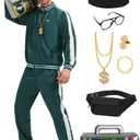 Deaboat 80s Tracksuit for Men - Retro Windbreaker Outfit 90s Mens Track Suits Sportswear Hip Hop Disco Party Costume Set (Small, Green)
