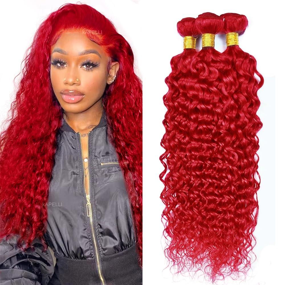 Red Bundles Human Hair GveoXvo Red Bundle Burgundy Water Wave Bundle 14 16 18 inch Burgundy Bundles Human Hair Extensions