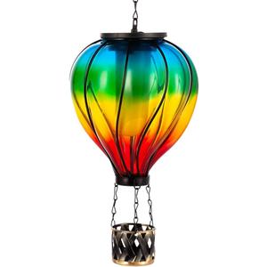 Starsoul Glass Hot Air Balloon Solar Lantern with Flickering Flame Light Colorful Solar Powered Hot Air Balloon Lamp Waterproof Hanging Solar Lantern for Garden Yard Patio Porch Decor