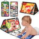 BBWOO Tummy Time Toys, Black and White High Contrast Baby Toys for Newborn, Baby Visual Stimulation Mirror, Montessori Crinkle Book for Infant 0-3-6-12 Months, Boy Girl Shower Gift