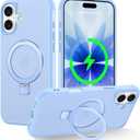CHAOFEnG Magnetic Compatible with iPhone 17 Case with Stand [Military Grade Drop Tested][Compatible with Magnet] Ring Translucent Slim Hard Back Soft Edge, Mist Blue