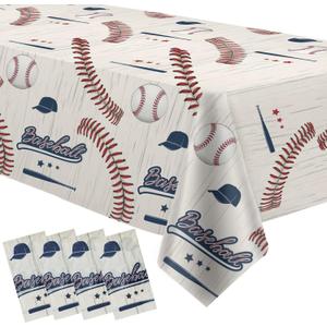 Baseball Party Tablecloth, 4 Pack (54x108in) - Disposable Material, Red & Blue, Rectangular, Table Decorations for Birthday, Baby Shower, Sports Themed Events