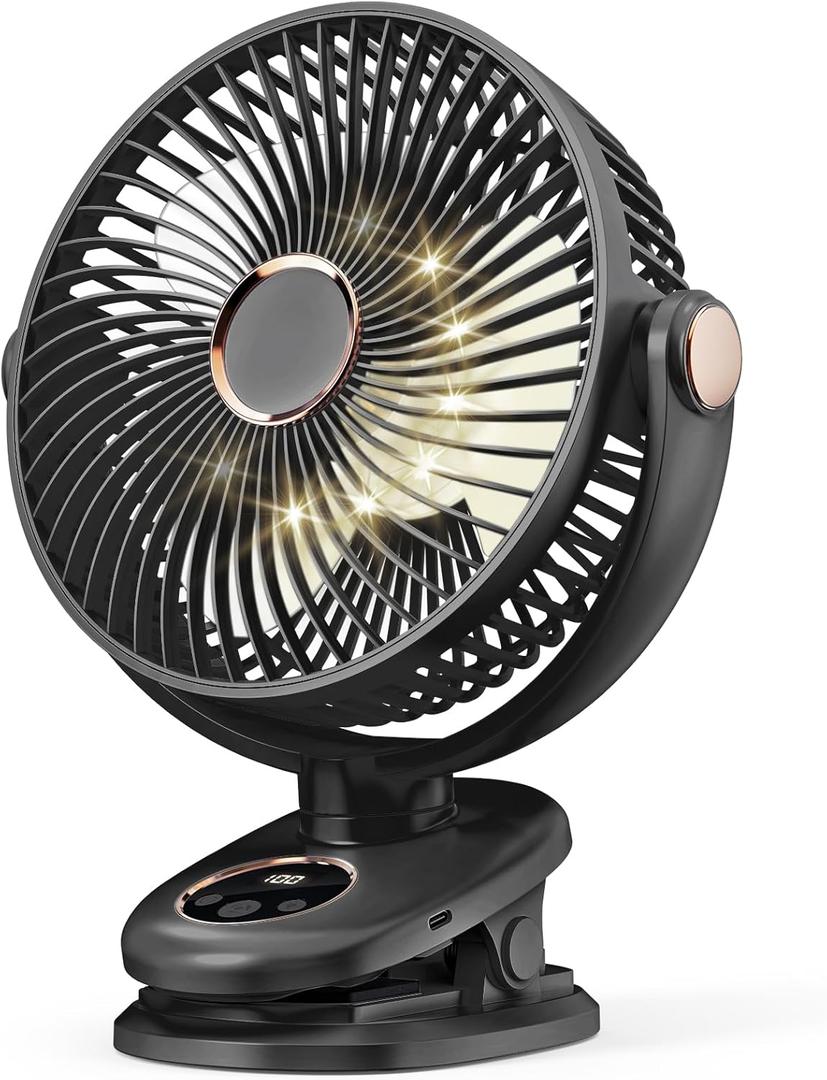 iNeibo 10000mAh Portable Clip on Fan, 90° Oscillating Fan, 8 Inch Rechargeable Battery Operated Desk Fan, Strong Airflow, 5 Speeds, Sturdy Clamp for Golf Cart Home Office Outdoor Travel (Black)