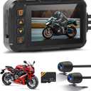 Dual Channel Dash Cam for Motorcycle, 3" HD IPS Screen, 720P Front and 480P Rear, Parking Monitoring, G-Sensor, Motion Sensing, Loop Recording, IP67 & HDR, for All Motorcycles