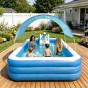 8 FT Inflatable Pool with Water Slide & UV Protection Canopy, 98x55x21 Inch Family Blow Up Pool for Toddlers and Kids, Thickened PVC Kiddie Pool for Backyard Small Space Summer Water Fun