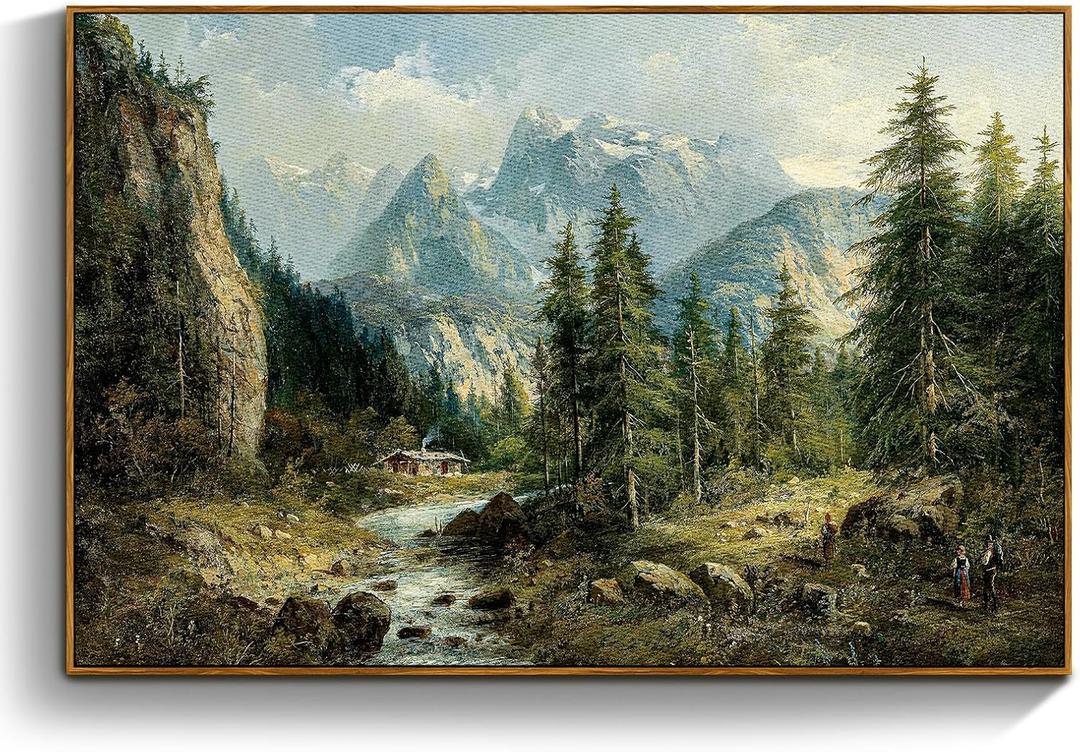 crmotu Landscape Framed Wall Art, Mountain Forest Canvas Print, 24x36in