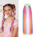 Rainbow Colorful Hair Tinsel Extensions for Women Ponytail Hair With Rubber Band Daily Party Festival Crazy Day Girls Accessories Synthetic Hair Pieces 2pcs