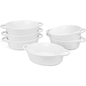Foraineam 6-Pack Porcelain Ramekins, 10 Ounce Oval Ceramic Creme Brulee Souffle Baking Ramekin Dishes Bowl with Double Handles