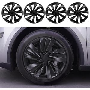 Hubcaps Fit for Tesla Model Y Juniper 2025 2026, 19" Matte Black Wheel Covers with Center Caps, Cross-Spoke Design Rim Covers, Easy Clip-On Installation for Model Y Juniper Accessories
