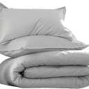 EcoPure Martex Comfort Wash 2-Piece Solid Twin Comforter Set – 100% Organic Cotton - All-Season - Breathable & Lightweight – Easy Care - Light Gray