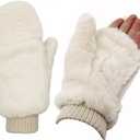 6 Pairs Women Winter Faux Fur Flip Cover Mittens Warm Soft Half Finger Fingerless Gloves