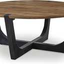 Signature Design by Ashley Hanneforth Farmhouse Coffee Table with Angled Solid Wood Legs, Light Brown & Black