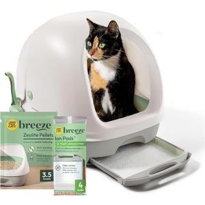 Purina Tidy Cats Breeze Covered Cat Litter Box System Kit with Pellet Cat Litter, Hooded Litter Box, and Litter Box Pads