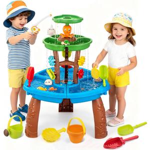 Water Table Toys for Kids Aged 3 4 5 6 7 8 Kids Water Tables with Fishing Game Set, Outdoor Activity Playset Sensory Play Table with Beach Toys Accessories Birthday Gifts for Toddlers