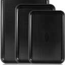 SS&CC Nonstick Baking Sheet Pan Set of 3, 0.8mm Carbon Steel Cookie Sheets for Oven - Half/Quarter/Jelly Roll Pans with Diamond Texture, PFOA-Free & Oven Safe (17.5x12, 15.5x10.2, 13.5x9.5 Inch) (Black)