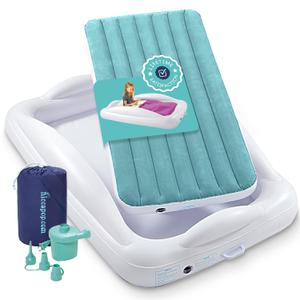 Hiccapop Inflatable Toddler Travel Bed with Safety Bumpers, Misty Blue