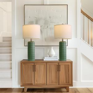 PoKat 27.5" Dark Green Ceramic Table Lamps for Living Room, Farmhouse Table Lamps Set of 2 for Bedroom Night Stands, Modern Bedside Lamps for End Side Table, Vintage Nightstand Decor Lamps Home Office
