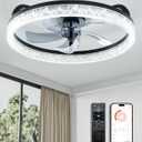 Low Profile Bladeless Ceiling Fan with Light and Remote, Flush Mount Dimmable LED Fandelier, Quiet 6-Speed Reversible Motor for Bedroom, Living Room, Modern Black