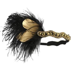 Song Qing 1920s Rhinestone Flapper Feather Headpiece Roaring 20s Great Gatsby Fascinators Accessories for Women (Hd Black)