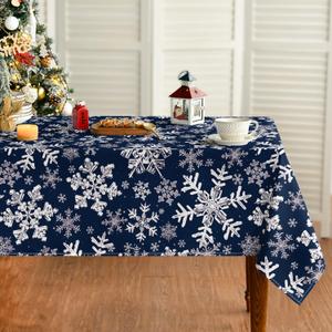 Horaldaily Christmas Tablecloth 6084 Inch Rectangular, Blue Snow Washable Table Cover for Party Picnic Dinner Decor