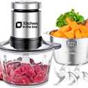 Kitchen in the box Food Processor, Electric Meat Grinder & Food Chopper with 400W Powerful Veggie Chopper-2 Bowls（8 Cup+8 Cup） & 2 Bi-Level Blades for Meat/Fish/Vegetable/Baby Food（Sliver Button）