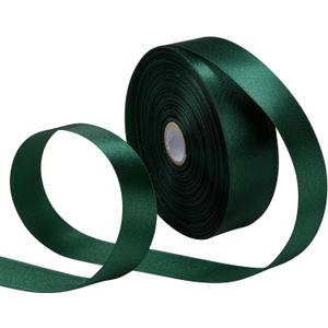 Dark Green Ribbon for Gift Wrapping, Satin Fabric Roll for Mother's Day Bows Making & Floral Bouquets. 1 inchx50 Yards