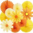 11PCS Paper Flowers Decorations for Wall Daisy Paper Fans Classroom Decoration Paper Orange Backdrop Decor Hanging Paper Fans for Birthday Baby Shower Indoor Spring Deco