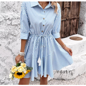 City Chic Women's Cotton Striped Tunic Shirt Mini Dress Button Front Short Sleeve Dress Swing Babydoll Casual Dress XL