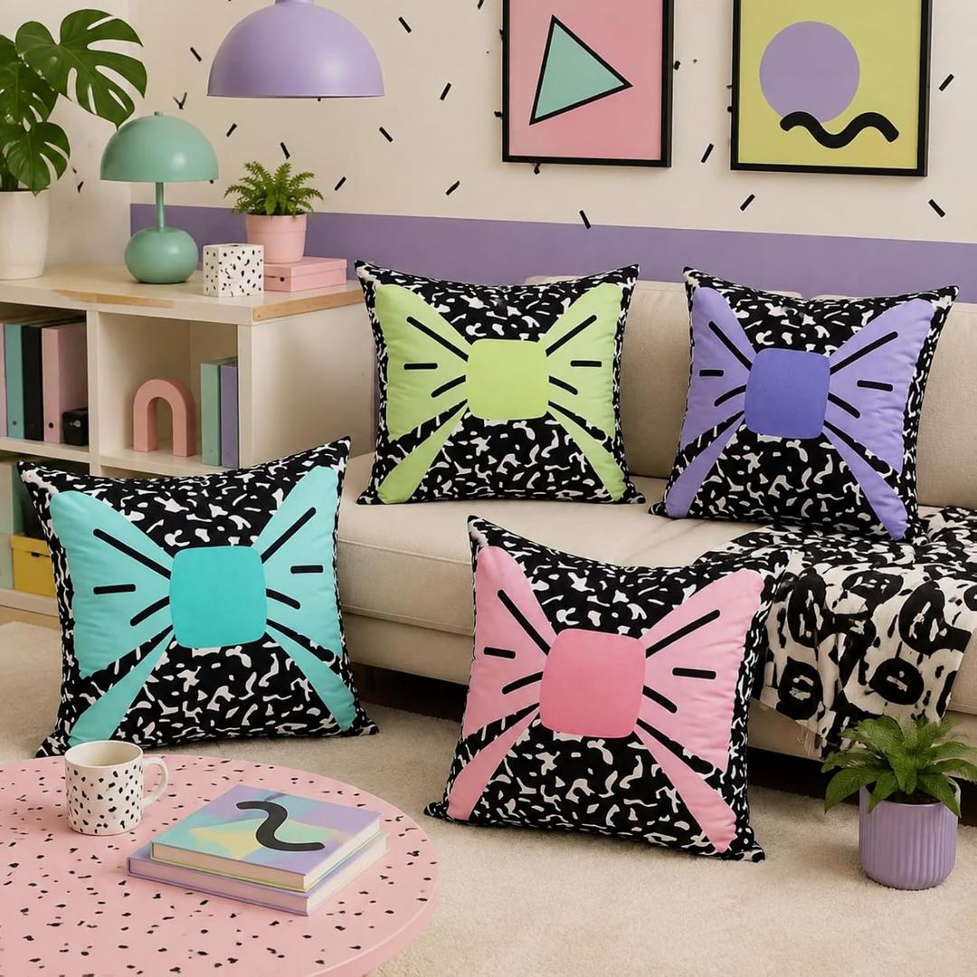 Mindsoft Composition Notebook Throw Pillow Covers 18x18 Inch Set of 4 | Back to School Throw Pillow Covers, Large Bow Classroom Reading Nook Decorative Cushion Case for Bed Sofa Nursery Couch Decor