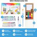 Mini Watercolor Paint Set, Travel Watercolor Paint kit with 24 Colors, Refillable Brush & Sketchbook, Ideal Watercolor Palette for Travel, Creative Painting Kit for Beginners and Artists(15 Gird)