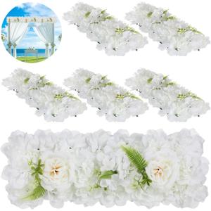 6 Pcs Artificial Flower Panels, Wedding Arch Faux White Hydrangea Swags, White Flowers for Backdrop, Wall Decor, Table Centerpiece Flower Row, Aisle Runner Embellishment