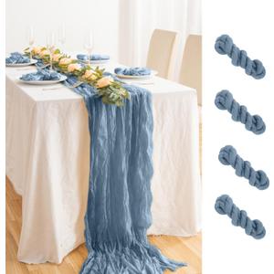 Cheesecloth Table Runner, 4 Pcs Dusty Blue, 35x118 Inch, Boho Gauze, Rustic, Cotton, Solid