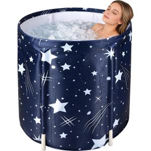 STARBRILLIANT Portable Foldable Bathtub, Collapsible Adult Bath Tub for Hot SPA and Ice Bath, Space-Saving Storage, Durable PVC Material (Starry Sky B, 27inch)