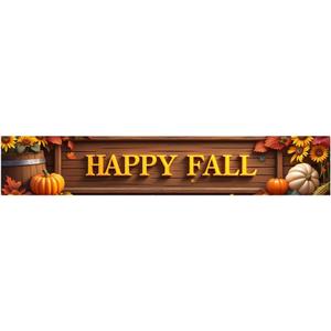 Fall Thanksgiving Autumn Banner with Maple Pumpkin Long Yard Banner for Harvest Party Outdoor Front Porch Home Door Decoration (Happy Fall A-8.2x1.5Ft)