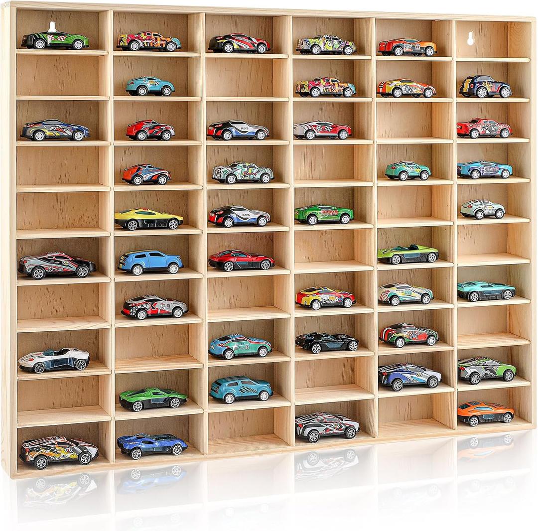 Hot 1/64 Diecast Wheels Display Case Holds Toy Cars Wooden Wall Mount Car Display Shelf Storage Organizer Case for Toy Collectibles, Wheel, Model, 10 Layers (60 Spaces)