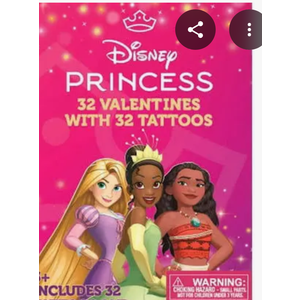 Disney Princess 32 Valentines Cards with Tattoos 2 Pack