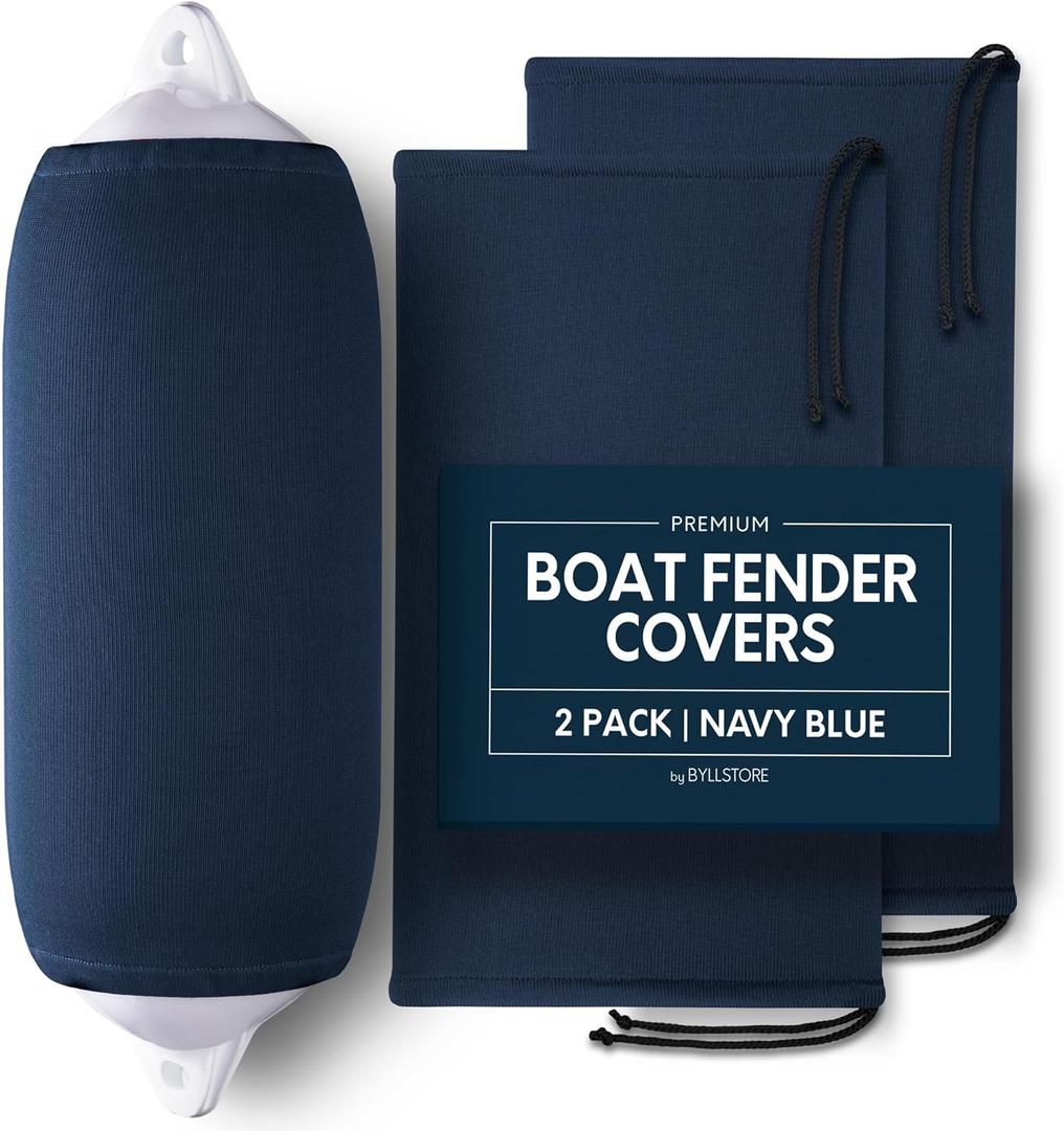 Boat Fender Covers  | Black & Navy Blue | 1, 2 & 4-Pack | Polyester (2-Pack, Navy Blue, 8 x 22)