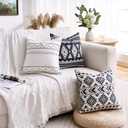 Boho Throw Pillow Covers Black 18x18 Set of 2 Square Neutral White Accent Farmhouse Pillowcase Double Sided Pattern Vintage Antique Ethnic Decor Pillow Case for Sofa, Couch, Living Room