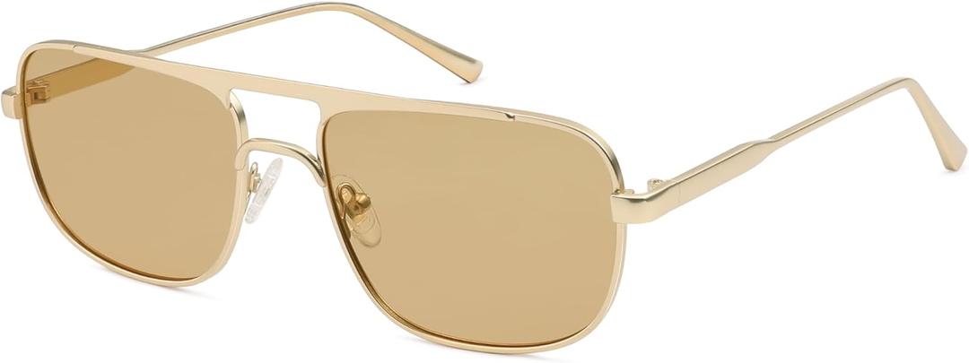 SOJOS Retro Square Aviator Polarized Sunglasses Women Men Vintage Shades Womens Mens Sun Glasses SJ1234, Matte Gold Frame/Light Brown Lens