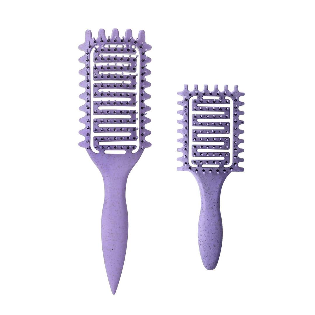 Curl Defining Brush for Curly Hair, Vented Detangling Hair Brush for Wet and Dry Styling, Curved Brush for Shaping and Smoothing Curl Clumps, Lightweight Hair Brush (2Pcs Purple)
