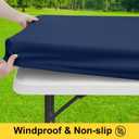Smiry Picnic Table Cover with Bench Covers, Waterproof Elastic Fitted Polyester Tablecloths for 6 Ft Rectangle Tables, Washable Windproof Tablecloth for Camping, RV & Outdoor (Navy, 30x72 Inches)