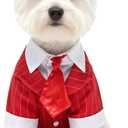 GabeFish Pets Wedding Jackets Suit for Dogs with Bow Tie Puppy Cat Formal Clothes Shirt Tuxedo (RedStriped, S (Chest 12.9in/33cm)