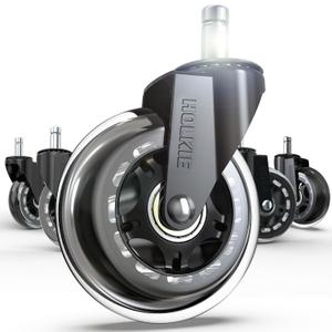 HOLKIE Office Chair Wheels - Universal Fit 3 Inch Roller Blade Casters - Safe for Hardwood Carpet Floors - Heavy Duty Rubber Replacement for Gaming Chairs - Smooth, Silent Glide - Set of 5 (5 Pack-11mm, Clear)