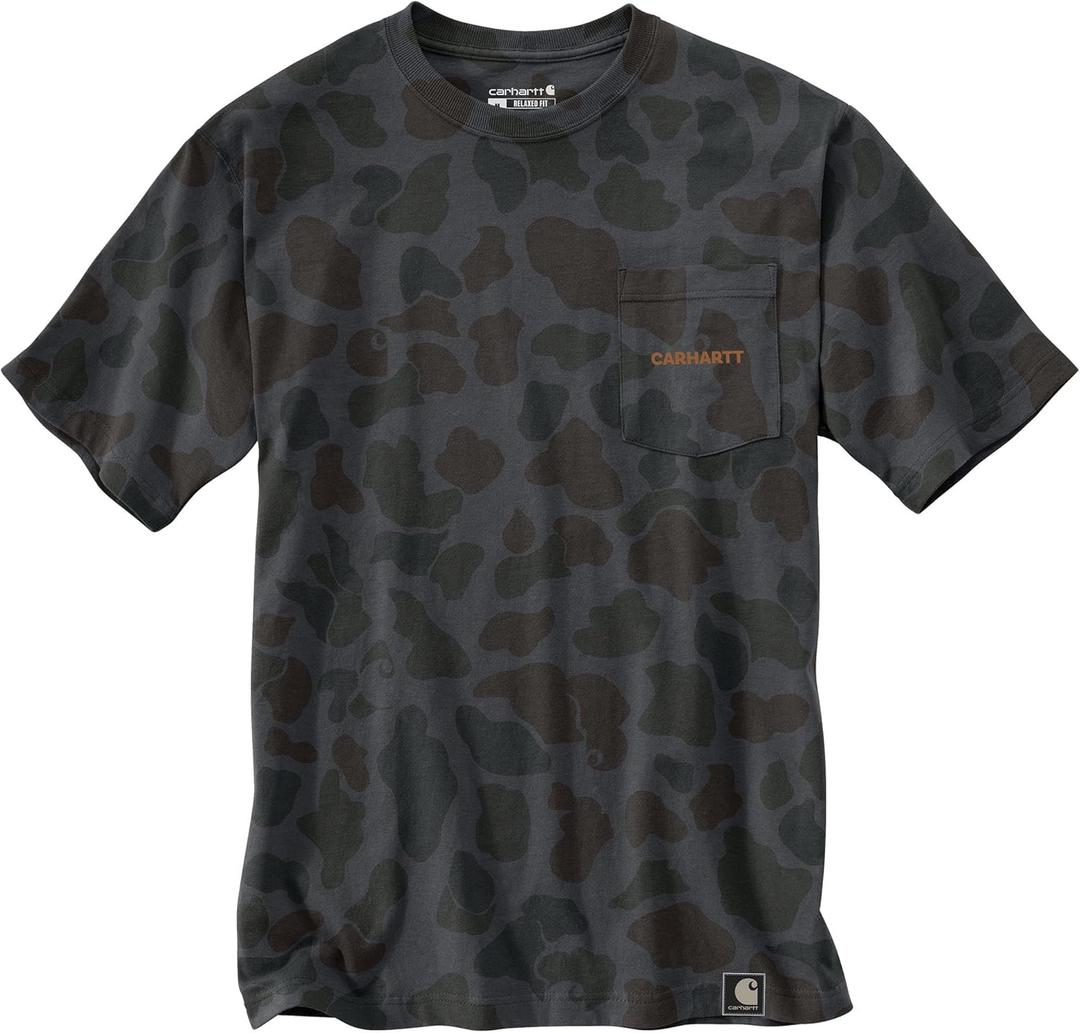 Carhartt Men's Relaxed Fit Lightweight Short-Sleeve Pocket Logo Graphic T-Shirt, Shadow Signature Camo
 (XL)