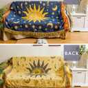 FN Sun and Moon Stars Hippie Throw Blanket Celestial Tapestry Double-Sided Reversible Woven Cotton Home Decor Chair Bedding Couch Recliner Cover Loveseat Oversized Tassels Blue Yellow (91x71)