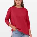 ANRABESS Womens 3/4 Length Sleeve Tops Loose Fit Tunic Shirts Oversized Spring Summer Casual Crew Neck Basic Boxy Tee (Red, M)