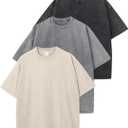 Arssm 3 Pack Men Oversized T Shirts Vintage Tee Loose Fit Short Sleeve Casual Streetwear Baggy Washed Unisex Tops(BlackGreyBeige-L)