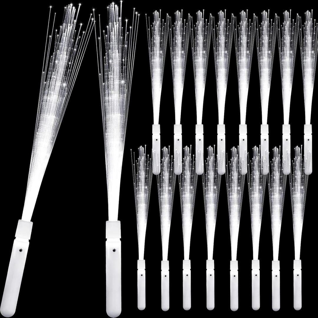 Fiber Optic Wand White Glow Sticks Long Light up Wedding Wand LED Magic Flashing Sparklers with 3 Light Modes for Wedding Bridal Shower Birthday Glow in The Dark Party Supplies, 14 Inch (24 Pieces)