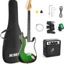Electric Guitar, 39 Inch Solid Full-size Electric Guitar S-S-S Pickups Starter Kit Includes Amplifier, Bag, Digital Tuner, Strap, String, Cable, Picks，Mini AMP（Green)